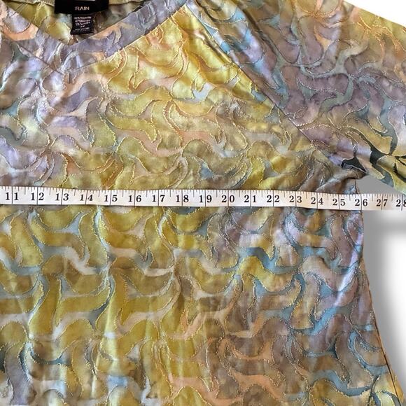 Rain Top Size 2x Abstract Garden Earth Swirl V-Neck Burnout Peplum Pleated Back - Picture 5 of 6